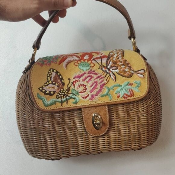 Eric Javits Embroidered Wicker Straw Handle Bag- Womens- Multicolor - Picture 1 of 10